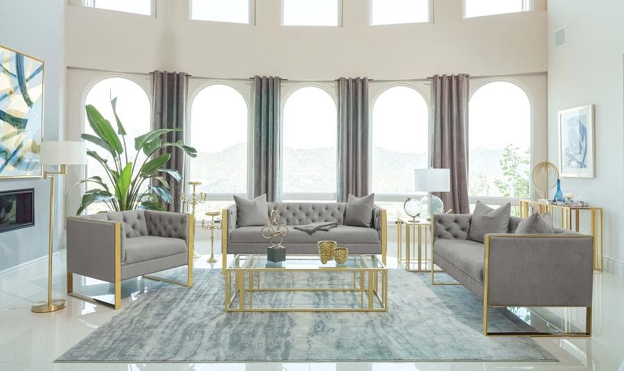 Enterprise Tufted Velvet 2 Pc Set in Grey